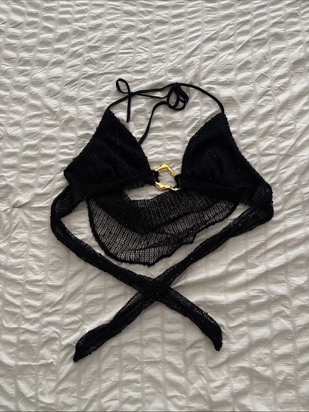 Amazon Black Knit Halter Bralette with Gold Ring Detail
